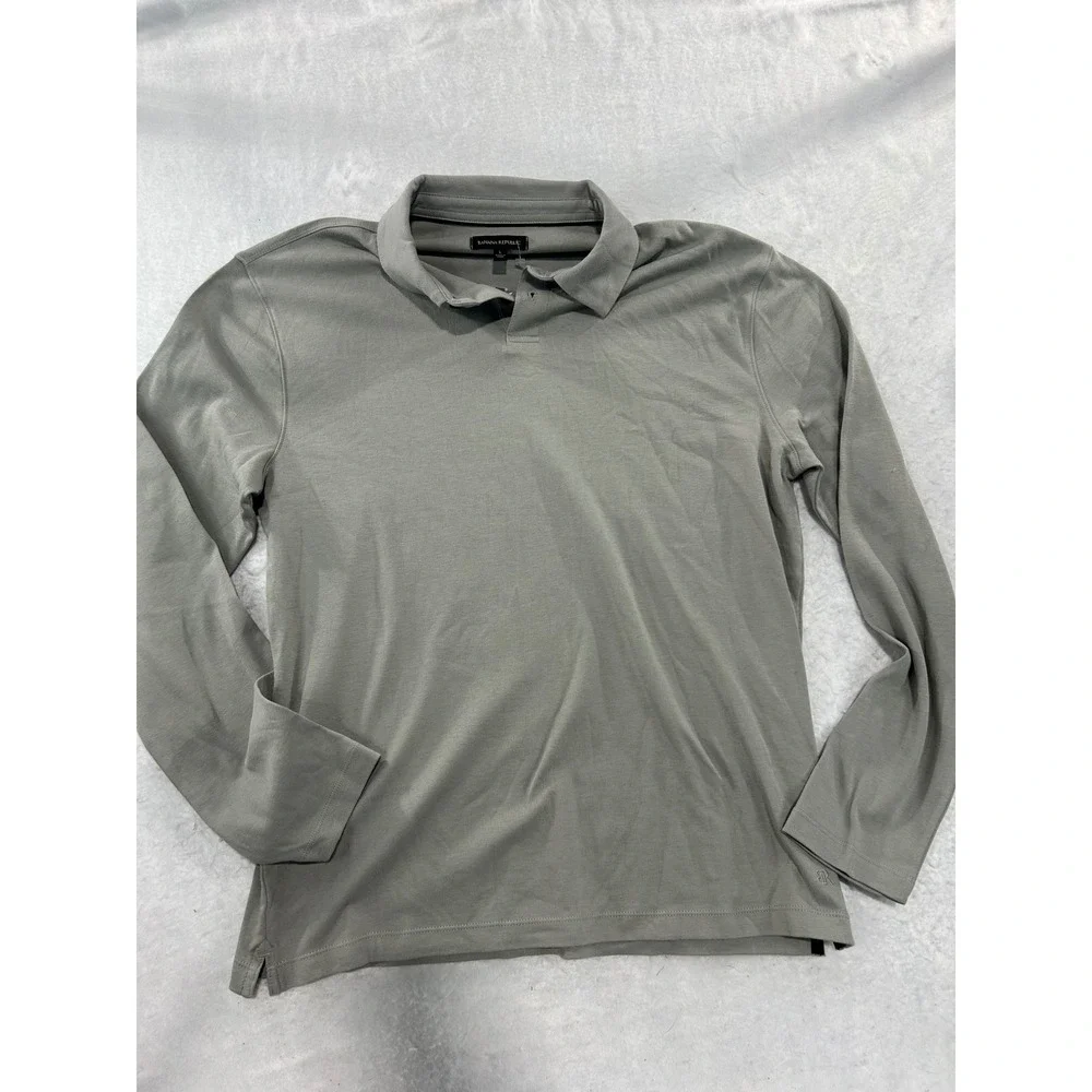 Banana Republic Mens Gray Long Sleeve Polo‎ Shirt Size L Casual Classic